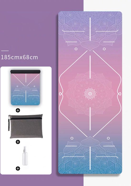 Opvouwbare Suede yoga/pilates mat voor reizen - Yogamat met Antislip Toplaag - Yogamat tas - gym mat opvouwbaar - Machinewasmaar - Rubber en suède - 1.5mm - Lotus Flower van Merkloos