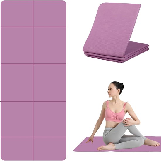 Opvouwbare yoga mat - sport pilates mat - fitness mat - draagbaar - paars - 183 x 61 x 0.4cm