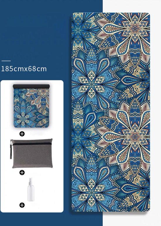 Opvouwbare yoga mat voor reizen - Yogamat met Antislip Toplaag - Yogamat tas - pilates - gym mat opvouwbaar - Machinewasmaar - Rubber en suède - 1.5mm - Mandarin Flower