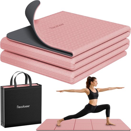 Opvouwbare Yogamat 183x61cm – 6mm Dik & Antislip TPE | Tweekleurig met Draagtas | Voor Yoga, Pilates & Fitness