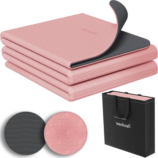 Opvouwbare yogamat - antislip - geschikt voor onderweg - 1 stuk - tweekleurig - TPE materiaal - 183 cm x 61 cm
