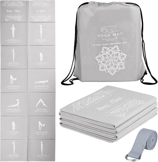Opvouwbare yogamat - antislip voor yoga en pilates - met stretchband