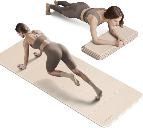 Opvouwbare Yogamat - Fitnessmat Pilates - Thuis Sporten - Extra Dik 10mm - 190x66cm - Beige Donkergrijs