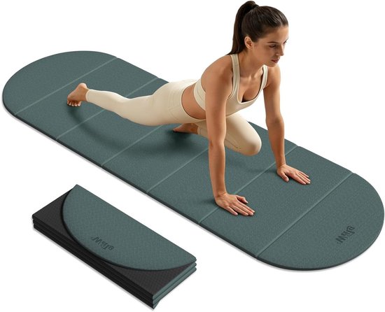 Opvouwbare Yogamat - Fitnessmat Pilates Vloertraining - Thuisgymnastiek Reizen - 7-voudig Ovaal Ontwerp - 10 mm dik - Donkergroen Zwart