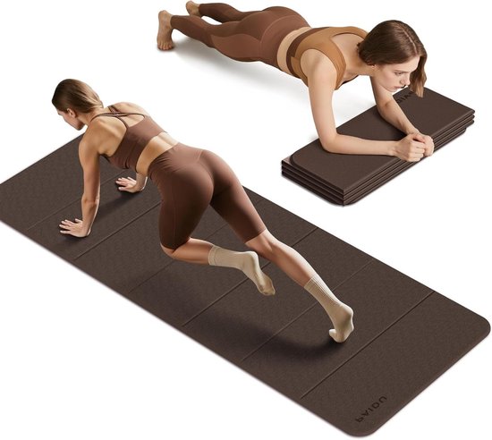 Opvouwbare Yogamat - Fitnessmat Pilatesmat - Thuis Sporten - Extra Dikke Demping - 190 x 66 cm - Donkerbruin Beige