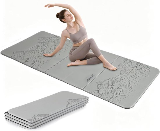 Opvouwbare Yogamat - Fitnessmat Trainingsmat - Thuis Sporten - Extra Dikke Demping - 10 mm - Zilver Grijs Zwart