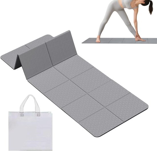 Opvouwbare Yogamat - Oefenmat Reizen - Thuis Workout - Antislip Oppervlak - 183 x 61 cm - Grijs