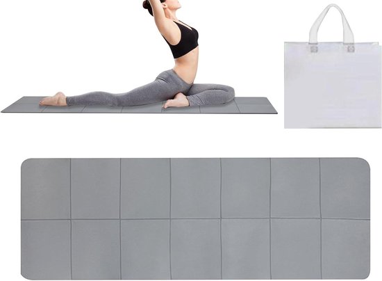 Opvouwbare Yogamat - Reis Yogamat Oefenmat - Thuis Sporten Buiten - Antislip Gestructureerd Ontwerp - 183x61x0.6 cm - Grijs