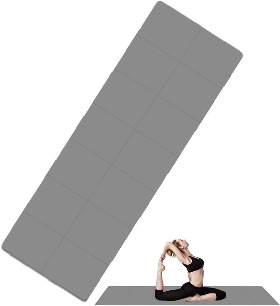 Opvouwbare Yogamat - Reismat Pilates - Thuis Sporten - Dubbelzijdig Antislip - 183 x 61 cm - Grijs