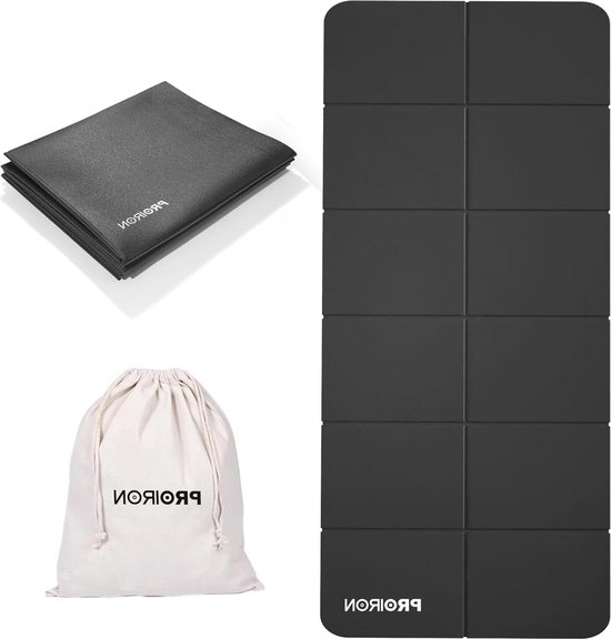 Opvouwbare Yogamat Reisyogamat Antislip en Licht 173cm x 61cm x 3mm - Zwart met Tas van Tunturi
