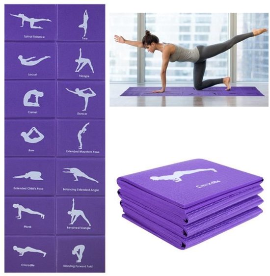 Opvouwbare yogamat voor dames - Hoogwaardig PVC - Antislip - Paars - Fitness - 180 cm
