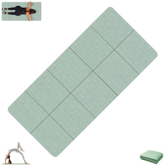 Opvouwbare yogamat – Yogamat – Gymnastiekmat – Antislip yogamat – Groen – Draagbare fitnessmat – 183 x 61 x 0,4 cm – Sporttrainingsmat – Geschikt voor fitness, pilates en gymnastiek