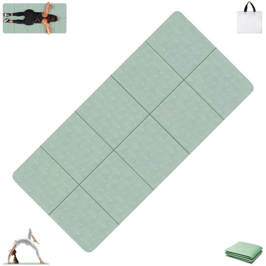 Opvouwbare yogamat - Yogamat - Gymnastiekmat - Antislip yogamat - Groen - Draagbare yogamat - Fitnessmat - 183*61*0,4 cm - Oefenmat - Trainingsmat - Geschikt voor fitness, pilates en gymnastiek van Merkloos