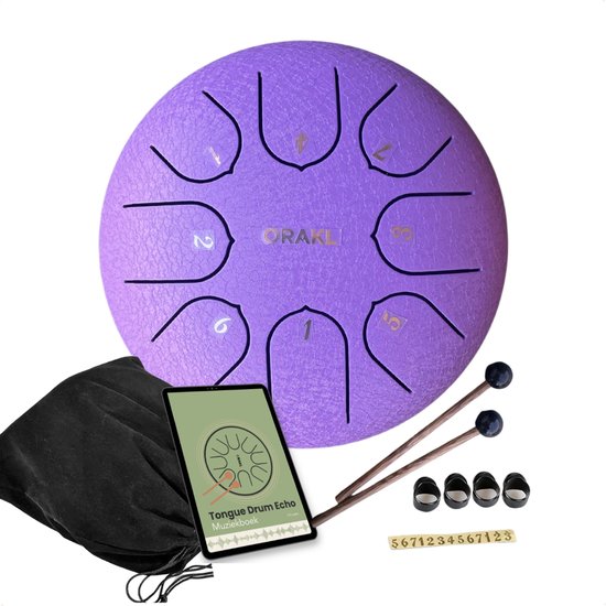 Orakl ® - Tongue Drum Echo Amethist - Inclusief lesboek - Handpan ø 16 cm - Tongue Drum - Handpan Drum - Steel Tongue Drum - Klankschaal - Geluidstherapie van Orakl