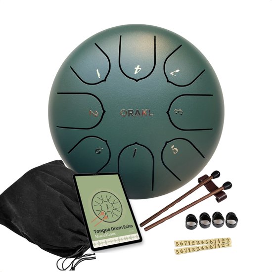 Orakl ® - Tongue Drum Echo Bosgroen – Inclusief lesboek – Handpan ø 16 cm - Tongue Drum – Handpan Drum – Steel Tongue Drum – Klankschaal - Geluidstherapie van Orakl