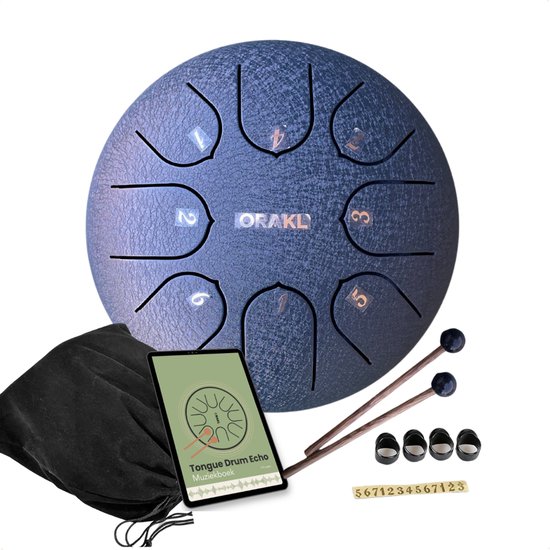 Orakl ® - Tongue Drum Echo Middernacht Blauw – Inclusief lesboek – Handpan ø 16 cm - Tongue Drum – Handpan Drum – Steel Tongue Drum – Klankschaal - Geluidstherapie van Orakl