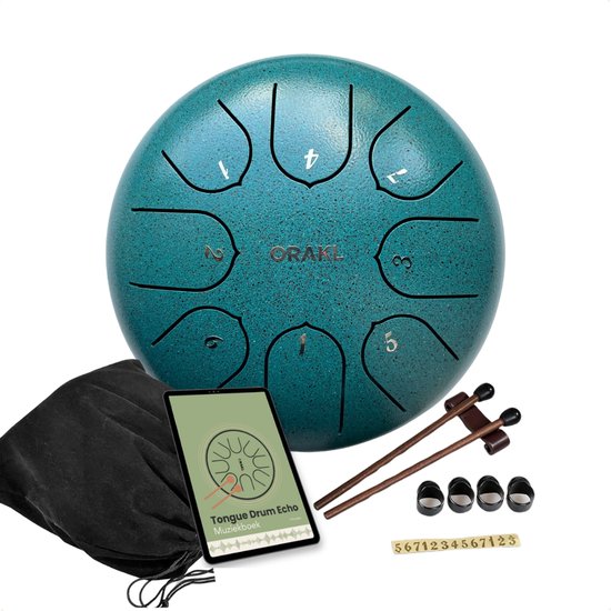 Orakl ® - Tongue Drum Echo Zeegroen - Inclusief lesboek - Handpan ø 16 cm - Tongue Drum - Handpan Drum - Steel Tongue Drum - Klankschaal - Geluidstherapie van Orakl