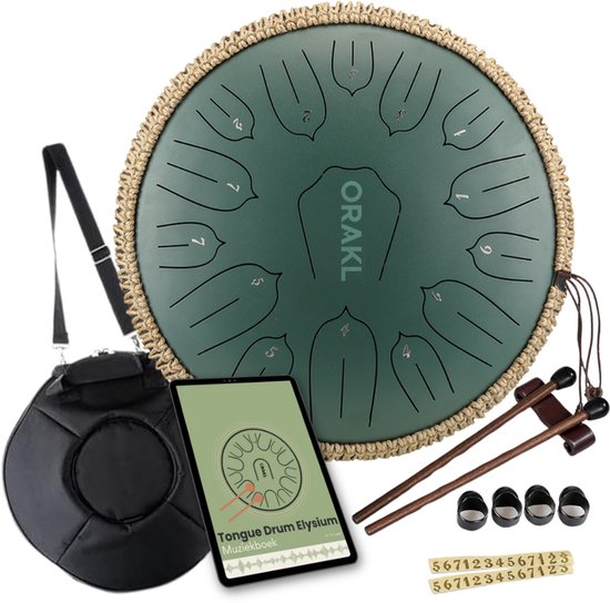 Orakl ® - Tongue Drum Elysium Bosgroen - Inclusief lesboek - Handpan ø 35 cm - Tongue Drum - Handpan Drum - Steel Tongue Drum - Klankschaal - Geluidstherapie van Orakl