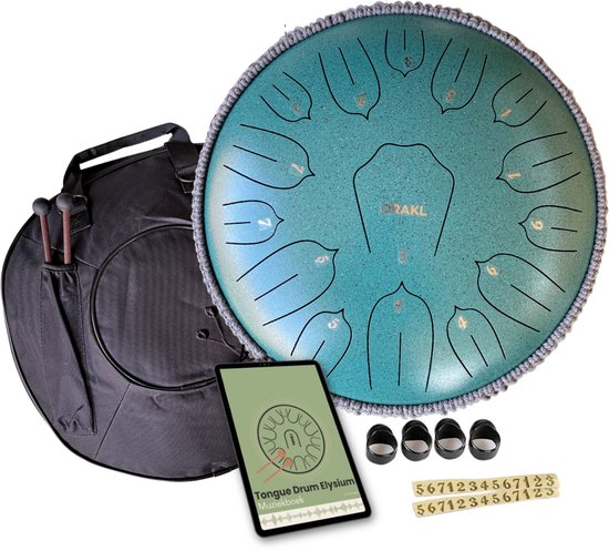 Orakl ® - Tongue Drum Elysium Zeegroen - Inclusief lesboek - Handpan ø 35 cm - Tongue Drum - Handpan Drum - Steel Tongue Drum - Klankschaal - Geluidstherapie van Orakl