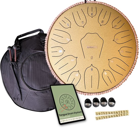 Orakl ® - Tongue Drum Elysium Zonnegloed Goud - Inclusief lesboek - Handpan ø 35 cm - Tongue Drum - Handpan Drum - Steel Tongue Drum - Klankschaal - Geluidstherapie van Merkloos