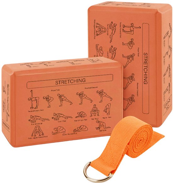 Oranje Yogablokken Set Paars + Gratis Yoga Riem | Ronde hoeken | EVA Foam | 2 Yoga Blokken