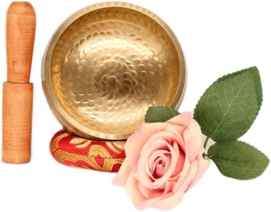 Originele Tibetaanse klankschaal met sokkel en houten koepel - handgemaakt in Nepal voor genezing bewustzijn en meditatie - Grote gouden hamer . van Ohm Store