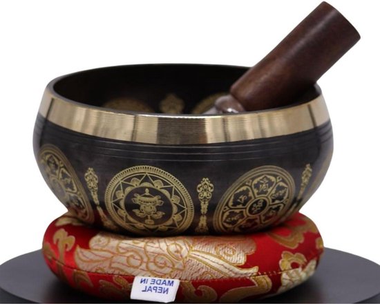 Originele Tibetaanse klankschaal met sokkel - handgemaakt in Nepal voor genezing en meditatie - Boeddha bruin geverfd van September Wood