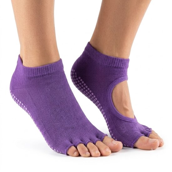 Paars antislip pilates sokken dames ademende yoga sokken met open wreef en split teen siliconen antislip zool sport sokken voor pilates yoga barre dans fitness en vloeroefeningen maat 36-40