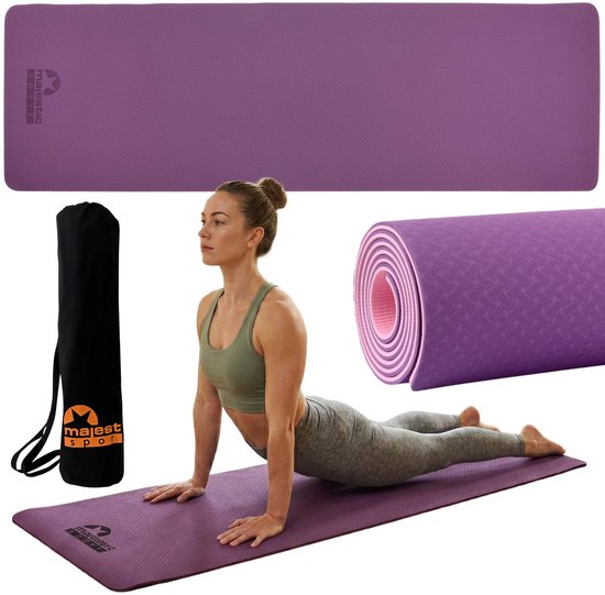 Paars yogamatje, antislip, waterbestendig, 183x61x0,6 cm + hoes/tas van Merkloos