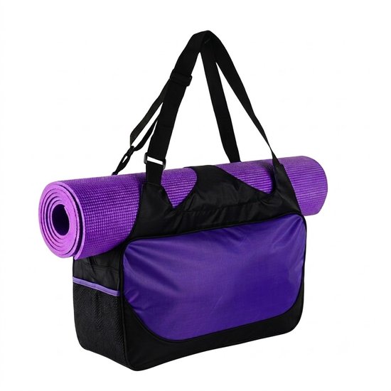 Paarse sporttas dames en heren rechthoekige grote capaciteit yoga tas fitness tas pilates tas gymnastiek tas dans tas met mat houder verstelbare schouderband en opbergvakken