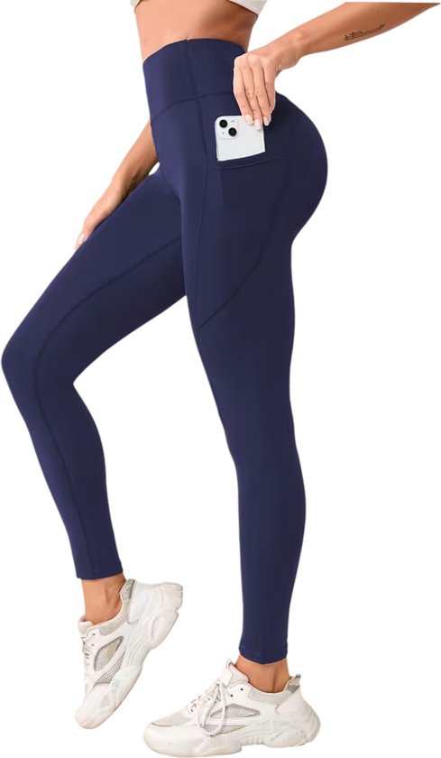 PACEPOCKET Sportlegging met Zakken - Pocket Legging - Dames Sportbroek - Sportlegging - met Zakken - Comfortabel - Aansluitend - High Waist - Blauw - Maat S van Merkloos