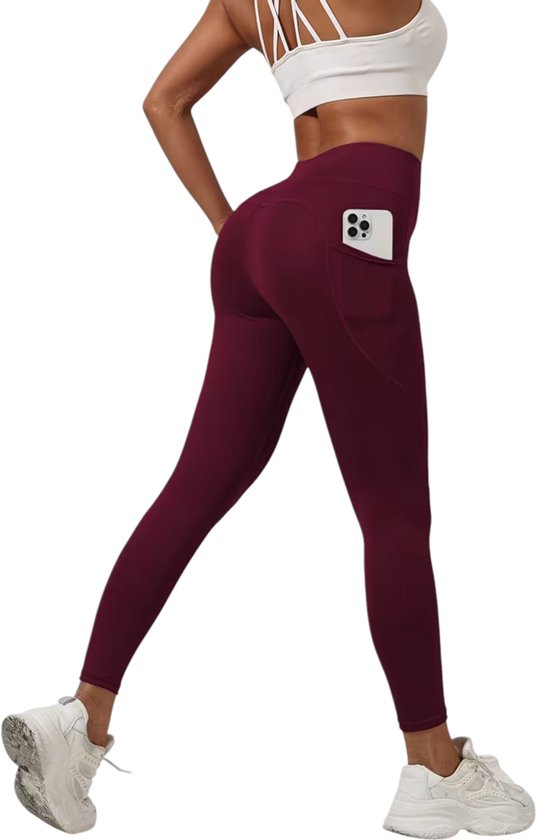 PACEPOCKET Sportlegging met Zakken - Pocket Legging - Dames Sportbroek - Sportlegging - met Zakken - Comfortabel - Aansluitend - High Waist - Rood - Maat S van Merkloos