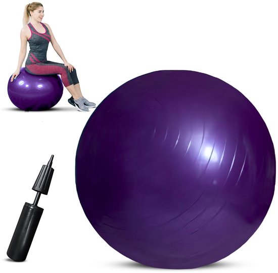 Padisport - fitnessbal 75 cm - zitbal 75 cm - zwangerschapsbal - fysio bal - oefenbal - yoga bal inclusief pomp - fitnessbal - pilates bal - yoga bal paars - yoga bal 75 cm - yoga bal - fitness - paars van Padisport
