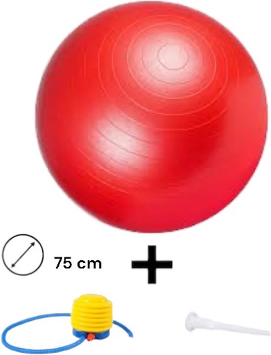 Padisport - fitnessbal 75 cm - zitbal 75 cm - zwangerschapsbal - fysio bal - oefenbal - yoga bal inclusief pomp - fitnessbal - pilates bal - yoga bal rood - yoga bal 75 cm - yoga bal - fitness - rood van Padisport