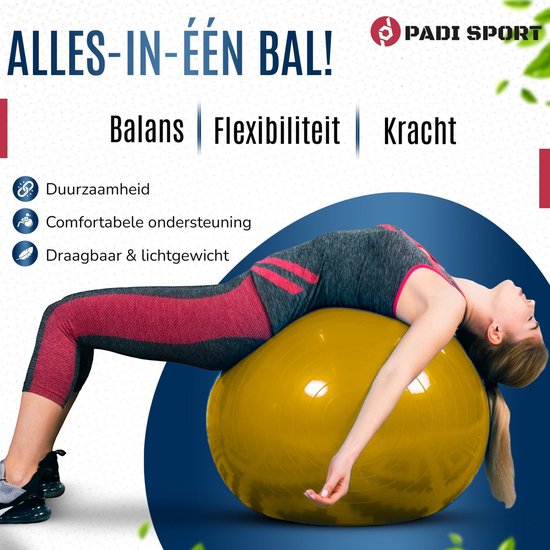 Padisport - Yoga Bal - 55 Cm - Zwangerschapsbal - Yoga Bal Inclusief Pomp - Fitnessbal - Pilates Bal - Yoga Bal Geel - Yoga Bal Cm - Yoga - Fitness - Geel van Padisport