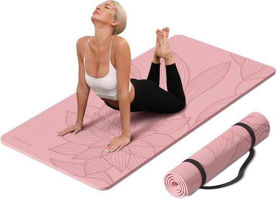 PAIDU Grote yogamat - 180 x 180 cm x 0,4 cm, extra breedte en dik, comfortabel, antislip oefenmat - werkt geweldig op alle vloeren om uit te rekken, yogastudio, sportschool of thuistrainingen van Merkloos