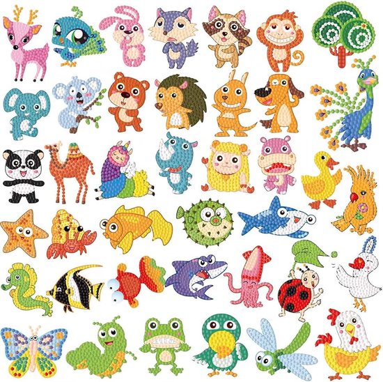 Painting Kinderset, diamond painting stickers, doe-het-zelf 5D schilderen, knutselen, dier, diamond painting, beginners, speelgoed voor kleine kinderen, stickers vanaf 4 jaar, meisjes en