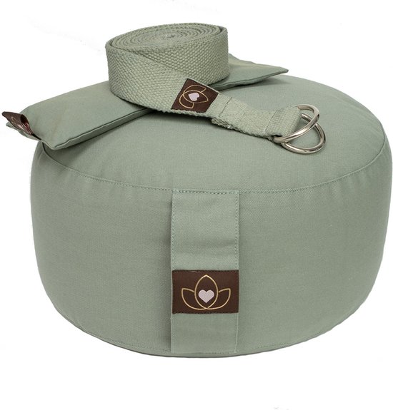 Pakket meditatiekussen, oogkussen en riem asgroen - Lotus van Lotus