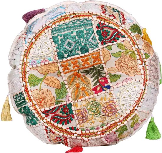 Patchwork yogakussen XL Lali beige| Indiaas zitkussen Boho Style van Zensation