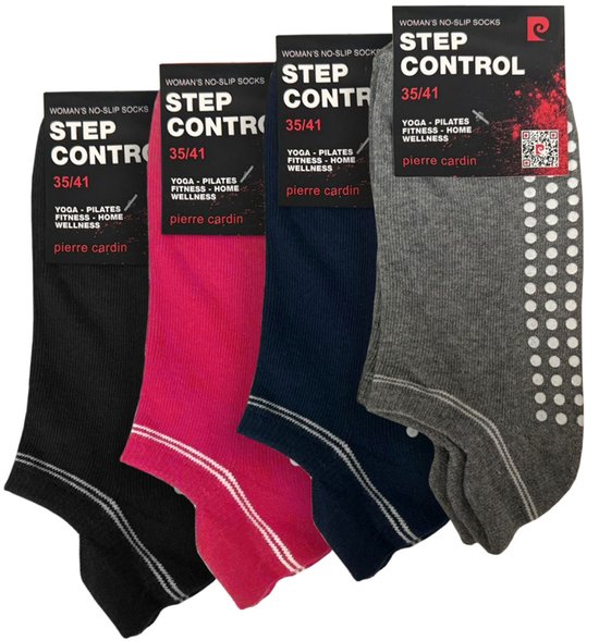 Pierre Cardin Dames Yoga Pilates Fitness Home Wellness Sokken - 4 Paar - Anti-Slip Sokken - Zwart/Grijs/Roze/Blauw - Maat 35/41 van Merkloos