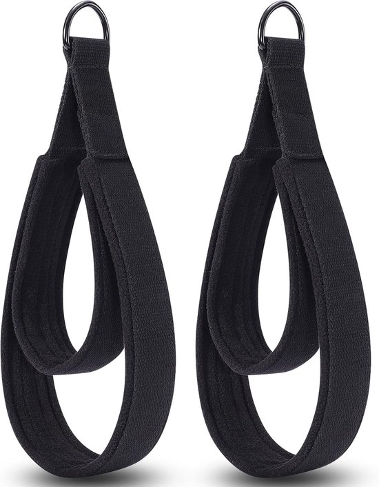 Pilates Banden met Dubbele Lus – Gepolsterd – D-Ring – Voor Reformer – Thuis en Gym – One Size – 2 Stuks – Zwart