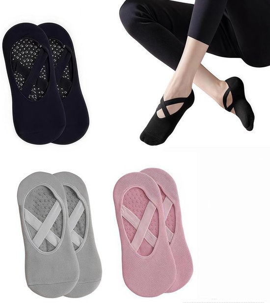 Pilates en Yoga Sokken voor Vrouwen en Meisjes, 4 Paar Antislip Sportsokken voor Fitness, Barre en Dans
