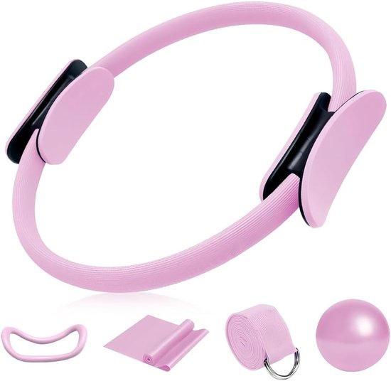 Pilates Ring Set van 5 - Essentiële Pilates Kit voor Vrouwen - Inclusief Pilates Ring - Yoga Bal - Yoga Band - Yoga Hulp - Yoga Ring - Pilates Set voor Thuis of Studio Workout