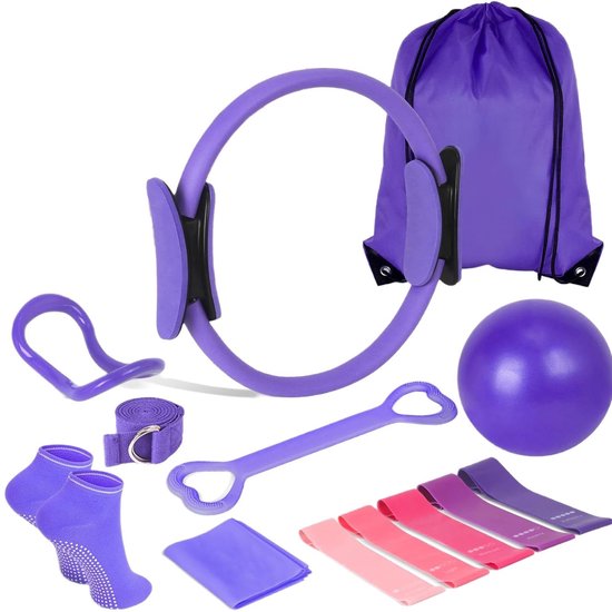 Pilates Ring Set - Yoga Set - Thuis Sporten - 13 Delige Kit - 38cm Ring - Paars