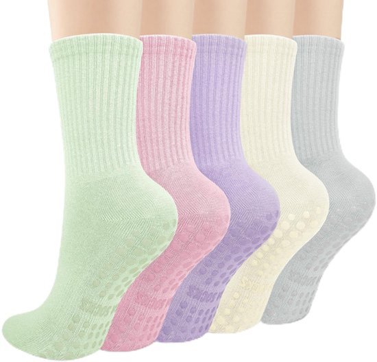 Pilates Sokken Antislip - 5 Paar - Zacht Katoen - Antislipsokken Dames - Goede Elasticiteit - Ideaal voor Yoga en Fitness - Yogasokken