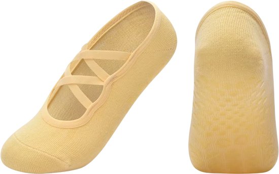 Pilates Sokken Dames Antislip – Grip Sokken van Katoen voor Yoga, Fitness, Ballet & Workout Backless -maat 35-40 - Geel