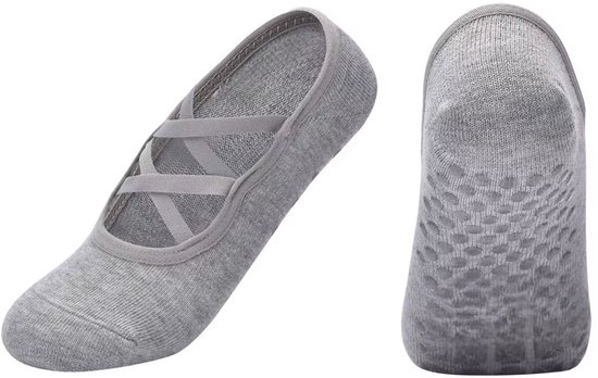 Pilates Sokken Dames Antislip – Grip Sokken van Katoen voor Yoga, Fitness, Ballet & Workout Backless -maat 35-40 - Grijs