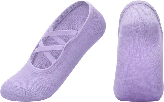 Pilates Sokken Dames Antislip – Grip Sokken van Katoen voor Yoga, Fitness, Ballet & Workout Backless -maat 35-40 - Paars