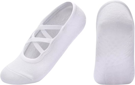 Pilates Sokken Dames Antislip – Grip Sokken van Katoen voor Yoga, Fitness, Ballet & Workout Backless -maat 35-40 - Wit