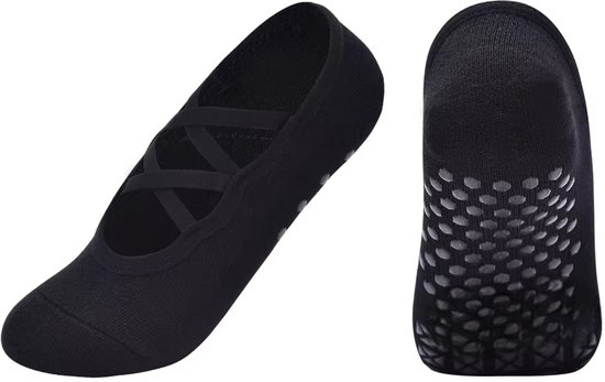 Pilates Sokken Dames Antislip – Grip Sokken van Katoen voor Yoga, Fitness, Ballet & Workout Backless -maat 35-40 - Zwart